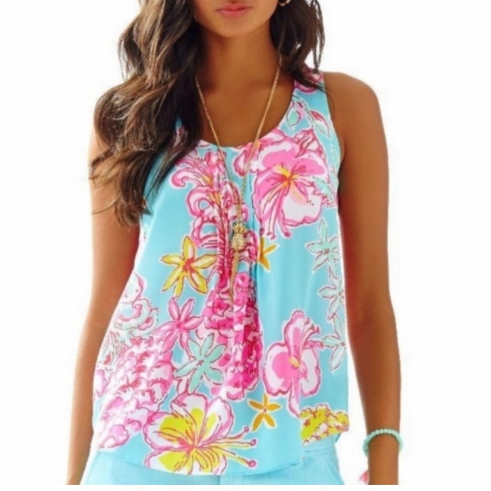 Lilly Pulitzer Dahlia Silk Top Breakwater Blue Lolita - L